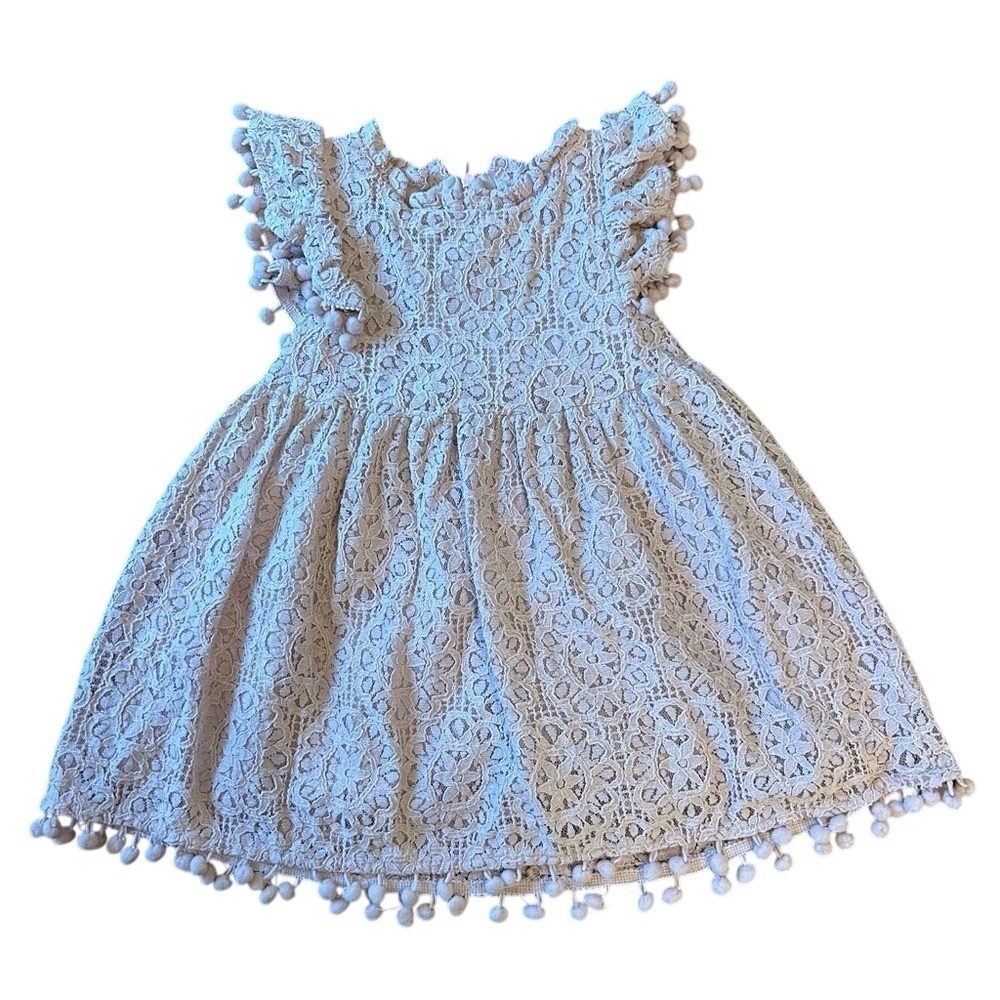 2Bunnies Dusty Mauve Lace Toddler Dress w/ Pom Trim | Size‎ 100 (3T)